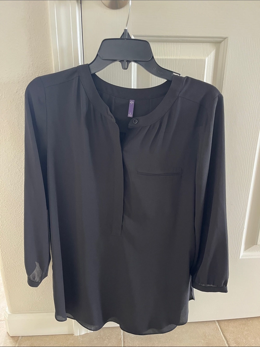 NYDJ Black Split-Neck Button Blouse